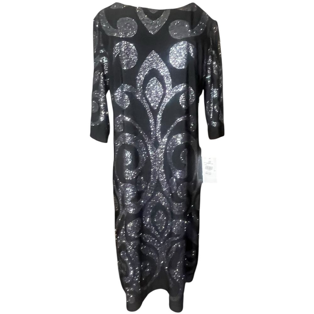SD Collection Black and Gunmetal Fleur de Lis Dress NWT Size 10 Short Sleeves